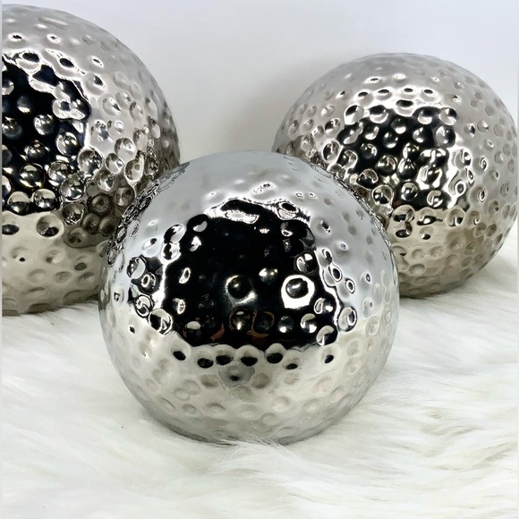 Torre & Tagus Decor Hammered Ceramic Decor Balls, Chrome, Set of Three (3) - Picture 8 of 8